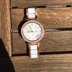 Michael Kors rose gold and white watch